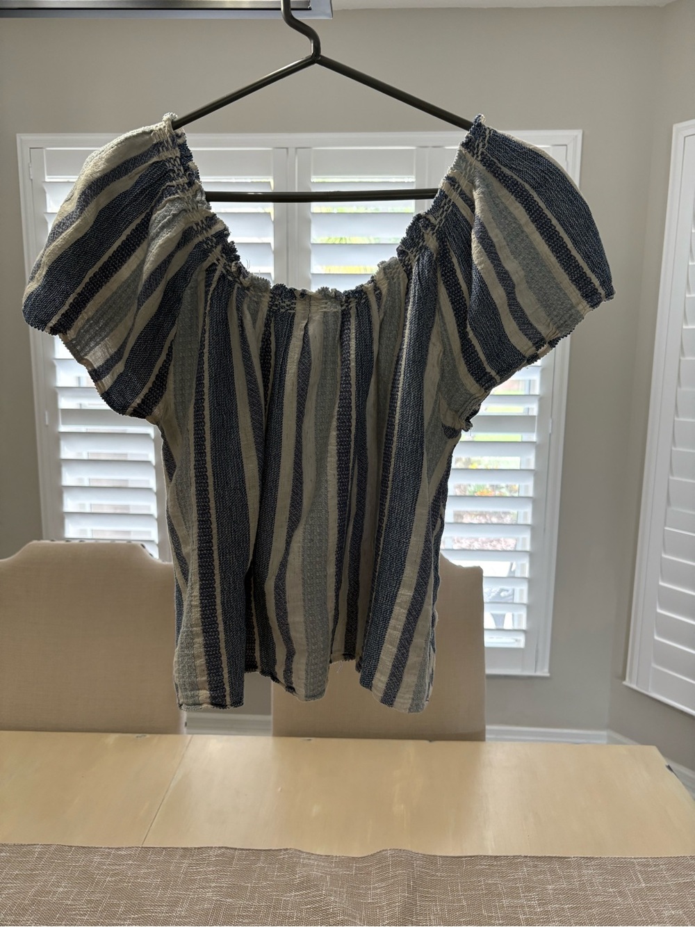 Striped Peasant Top - Blue & Cream